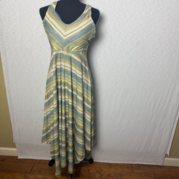 prAna Striped Halter Maxi Dress Open Back Crossback Boho Summer Style S - Picture 1 of 5
